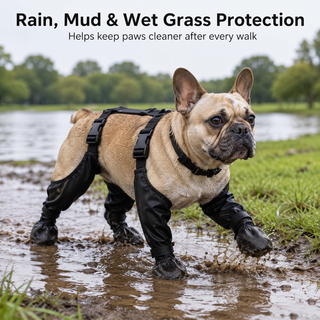 Stay-On Waterproof Dog Walking Boots for Rain, Mud & Hot Pavement - Anti-Slip Paw Protection Suit