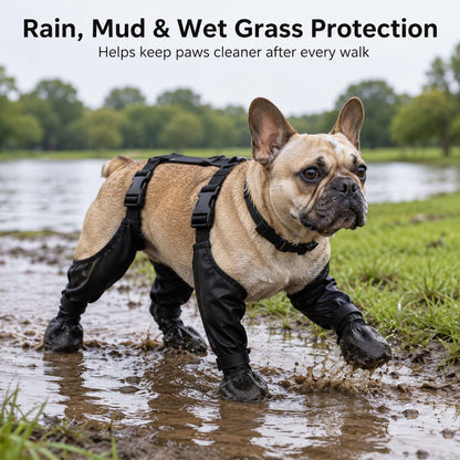 Stay-On Waterproof Dog Walking Boots for Rain, Mud & Hot Pavement - Anti-Slip Paw Protection Suit