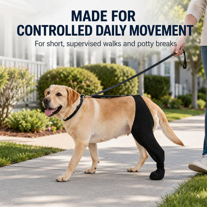 Adjustable Dog Rear Leg Recovery Sleeve with Paw Cover - Helps Limit Licking During Post-Surgery Rest