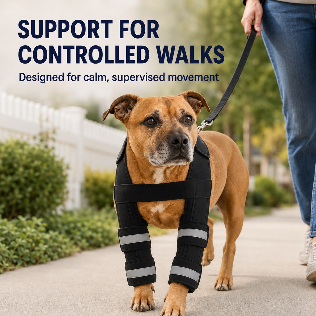 Dog Double Front Leg Support Brace for Unsteady Walking - Chest Harness with Internal Metal Support Inserts