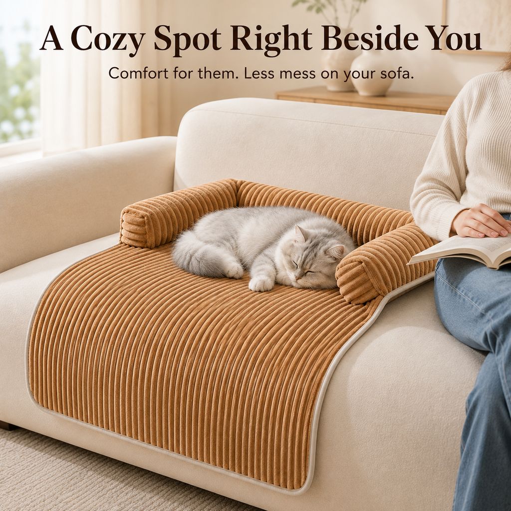 3-Sided Corduroy Pet Couch Cover for Dogs & Cats – Non-Slip Bolster Sofa Protector for Sofas & Chairs, Helps Keep Fur & Everyday Messes Off Furniture