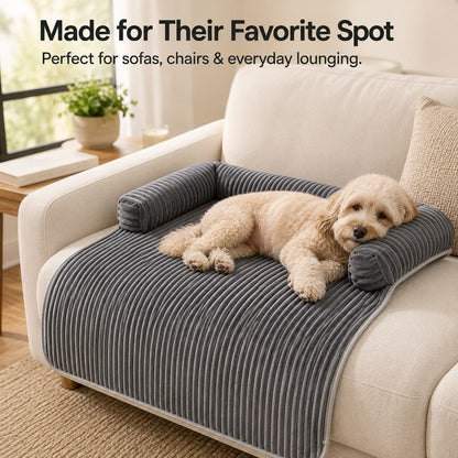3-Sided Corduroy Pet Couch Cover for Dogs & Cats – Non-Slip Bolster Sofa Protector for Sofas & Chairs, Helps Keep Fur & Everyday Messes Off Furniture