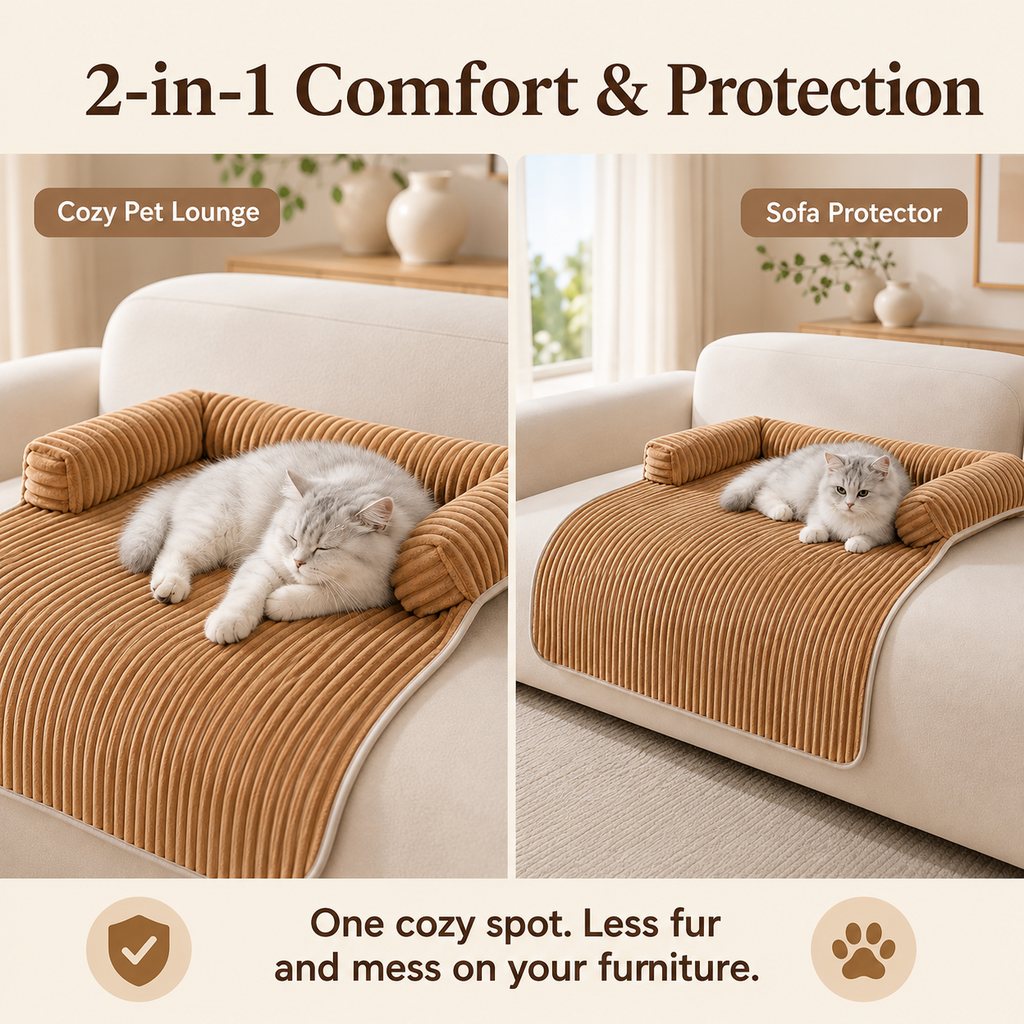 3-Sided Corduroy Pet Couch Cover for Dogs & Cats – Non-Slip Bolster Sofa Protector for Sofas & Chairs, Helps Keep Fur & Everyday Messes Off Furniture