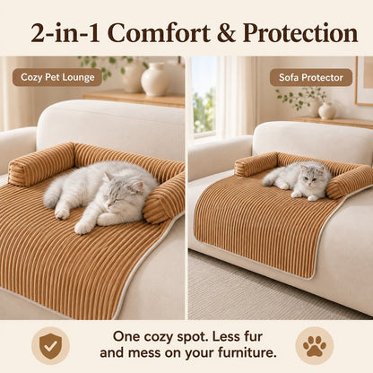 3-Sided Corduroy Pet Couch Cover for Dogs & Cats – Non-Slip Bolster Sofa Protector for Sofas & Chairs, Helps Keep Fur & Everyday Messes Off Furniture