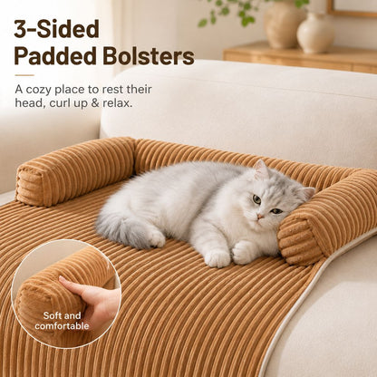 3-Sided Corduroy Pet Couch Cover for Dogs & Cats – Non-Slip Bolster Sofa Protector for Sofas & Chairs, Helps Keep Fur & Everyday Messes Off Furniture