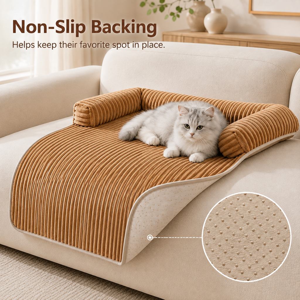 3-Sided Corduroy Pet Couch Cover for Dogs & Cats – Non-Slip Bolster Sofa Protector for Sofas & Chairs, Helps Keep Fur & Everyday Messes Off Furniture