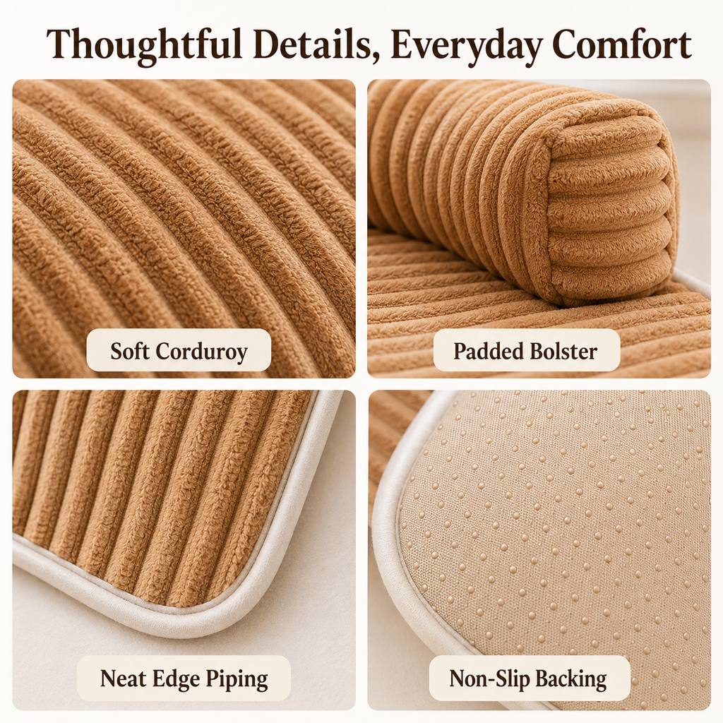 3-Sided Corduroy Pet Couch Cover for Dogs & Cats – Non-Slip Bolster Sofa Protector for Sofas & Chairs, Helps Keep Fur & Everyday Messes Off Furniture