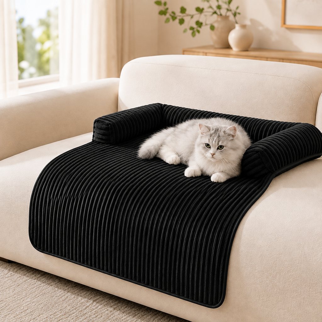 3-Sided Corduroy Pet Couch Cover for Dogs & Cats – Non-Slip Bolster Sofa Protector for Sofas & Chairs, Helps Keep Fur & Everyday Messes Off Furniture