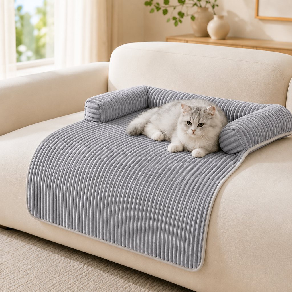 3-Sided Corduroy Pet Couch Cover for Dogs & Cats – Non-Slip Bolster Sofa Protector for Sofas & Chairs, Helps Keep Fur & Everyday Messes Off Furniture