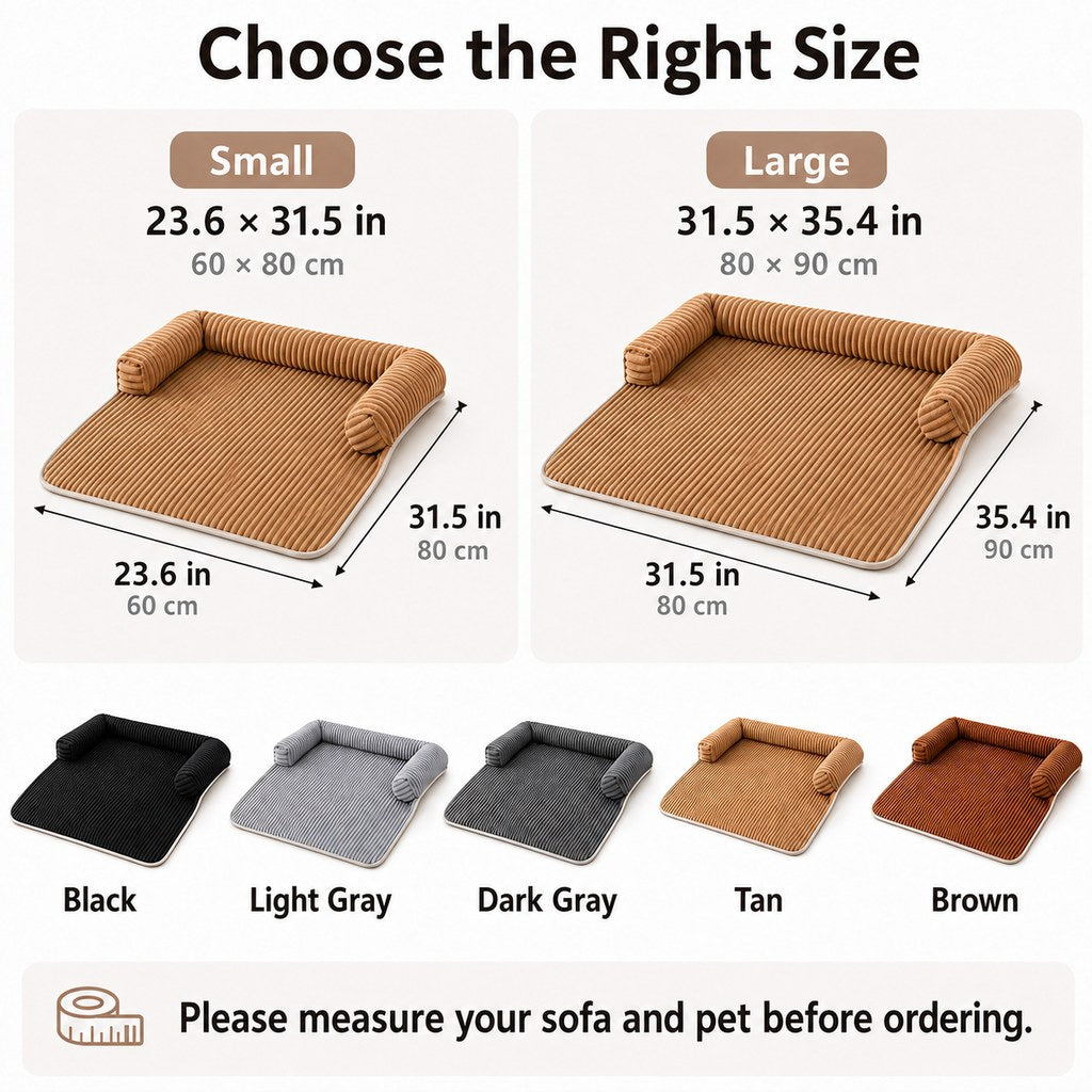 3-Sided Corduroy Pet Couch Cover for Dogs & Cats – Non-Slip Bolster Sofa Protector for Sofas & Chairs, Helps Keep Fur & Everyday Messes Off Furniture