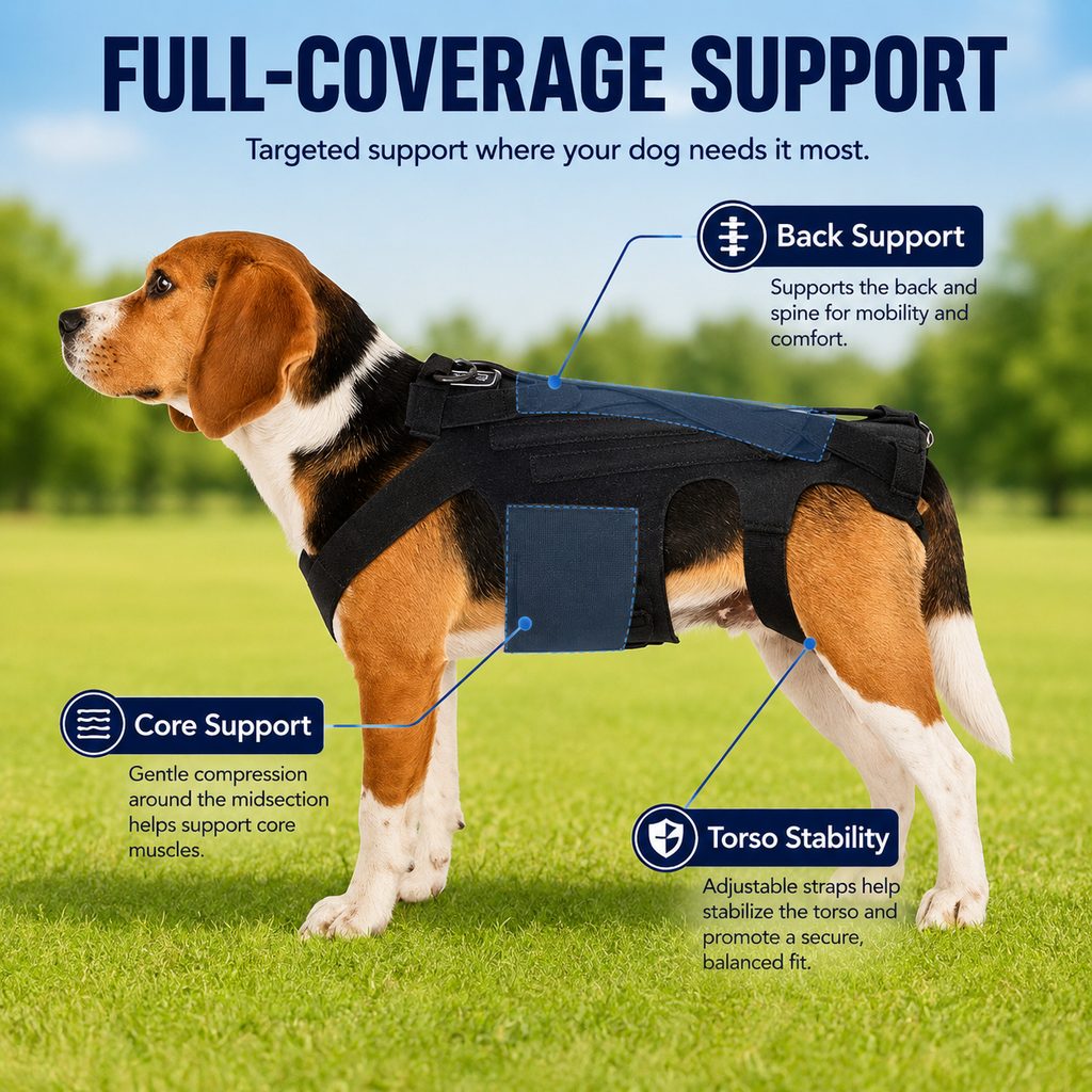 Dog Back Support Brace for Senior & Recovering Dogs - Full-Body Mobility Vest for Walking Stability