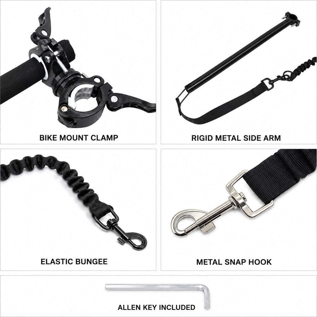Hands-Free Dog Bike Leash with Shock-Absorbing Bungee – Bike-Mounted Side Arm for Controlled Side-by-Side Runs