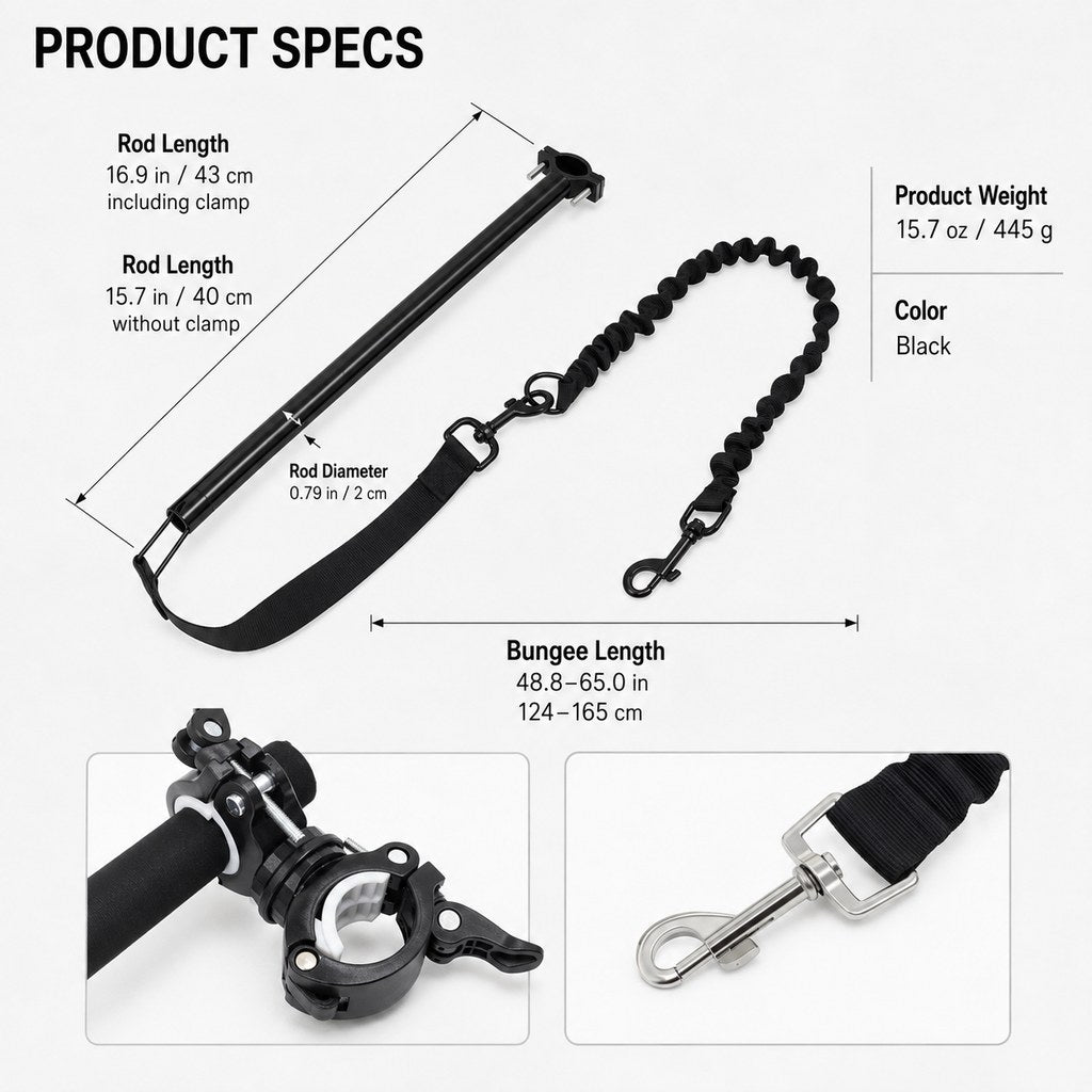 Hands-Free Dog Bike Leash with Shock-Absorbing Bungee – Bike-Mounted Side Arm for Controlled Side-by-Side Runs