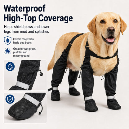 Stay-On Outdoor Dog Boots with Leg Covers - Anti-Slip Reflective Paw Protection for Muddy Walks