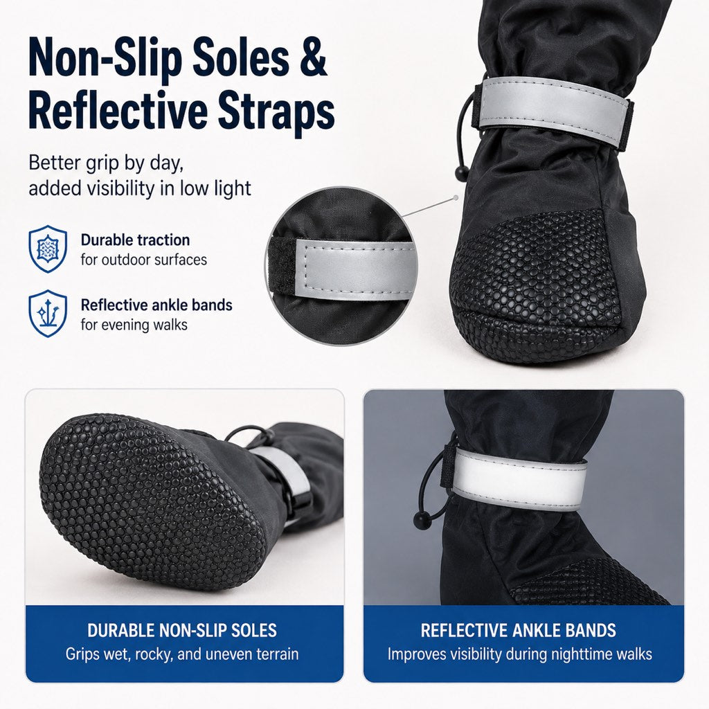 Stay-On Outdoor Dog Boots with Leg Covers - Anti-Slip Reflective Paw Protection for Muddy Walks