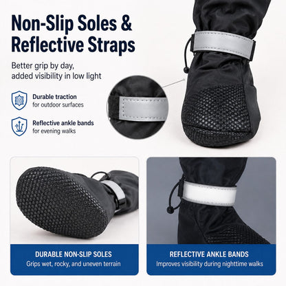 Stay-On Outdoor Dog Boots with Leg Covers - Anti-Slip Reflective Paw Protection for Muddy Walks