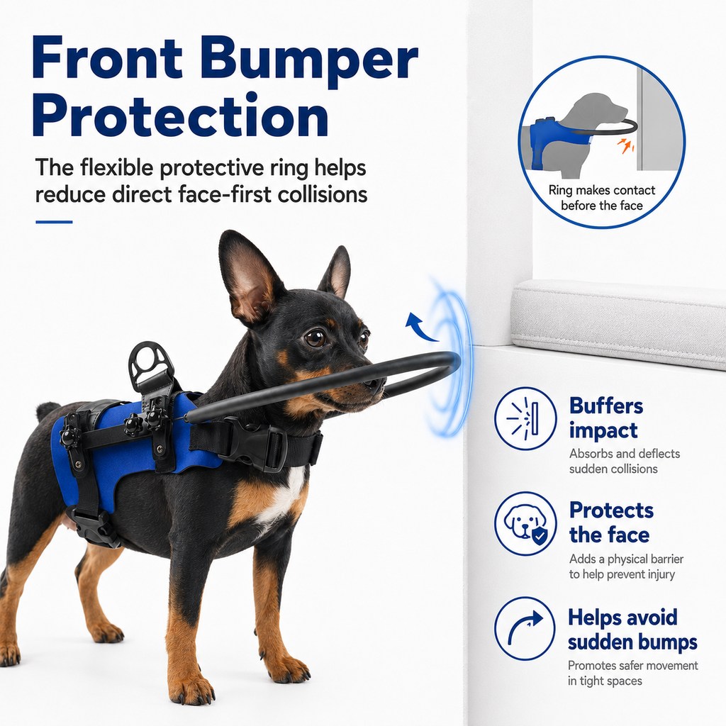 Adjustable Dog Bumper Ring Harness for Safer Home Walking - Helps Blind & Senior Dogs Avoid Wall & Furniture Bumps