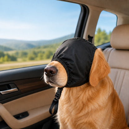 Dog Calming Mask for Car Rides, Grooming & Vet Visits - Adjustable Visual Comfort Hood