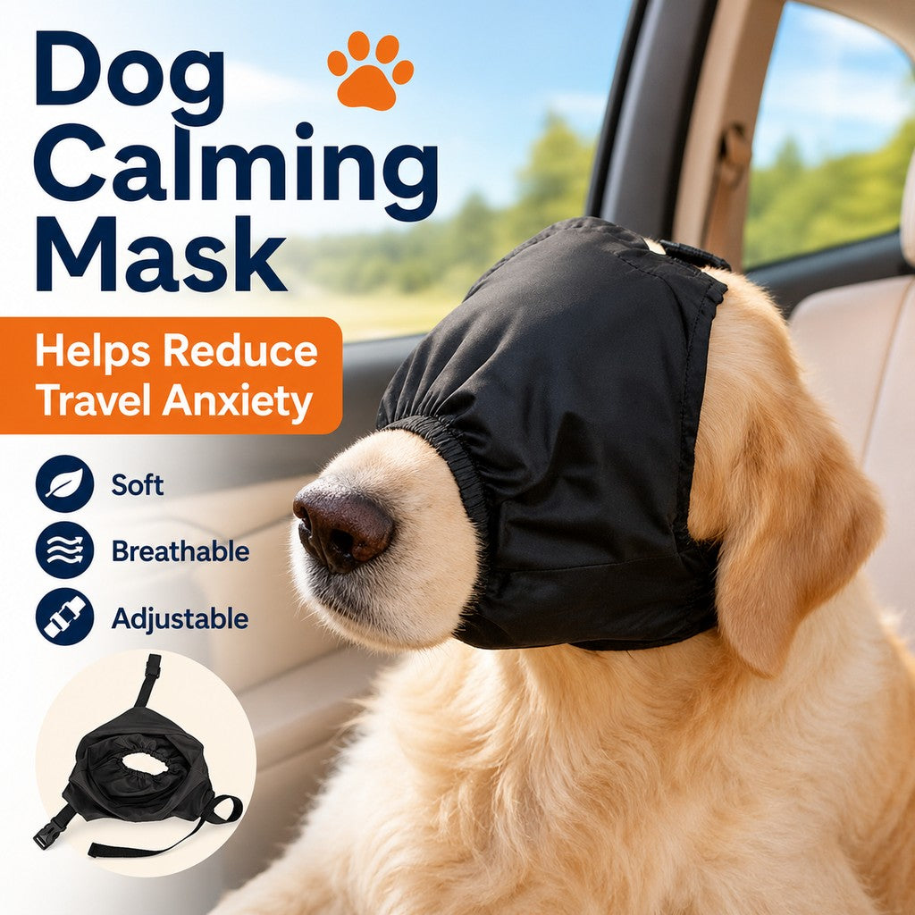 Dog Calming Mask for Car Rides, Grooming & Vet Visits - Adjustable Visual Comfort Hood
