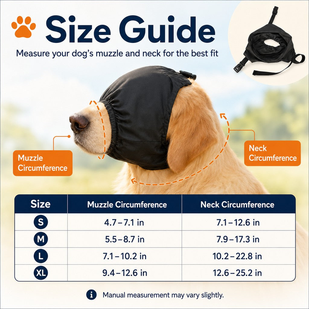 Dog Calming Mask for Car Rides, Grooming & Vet Visits - Adjustable Visual Comfort Hood