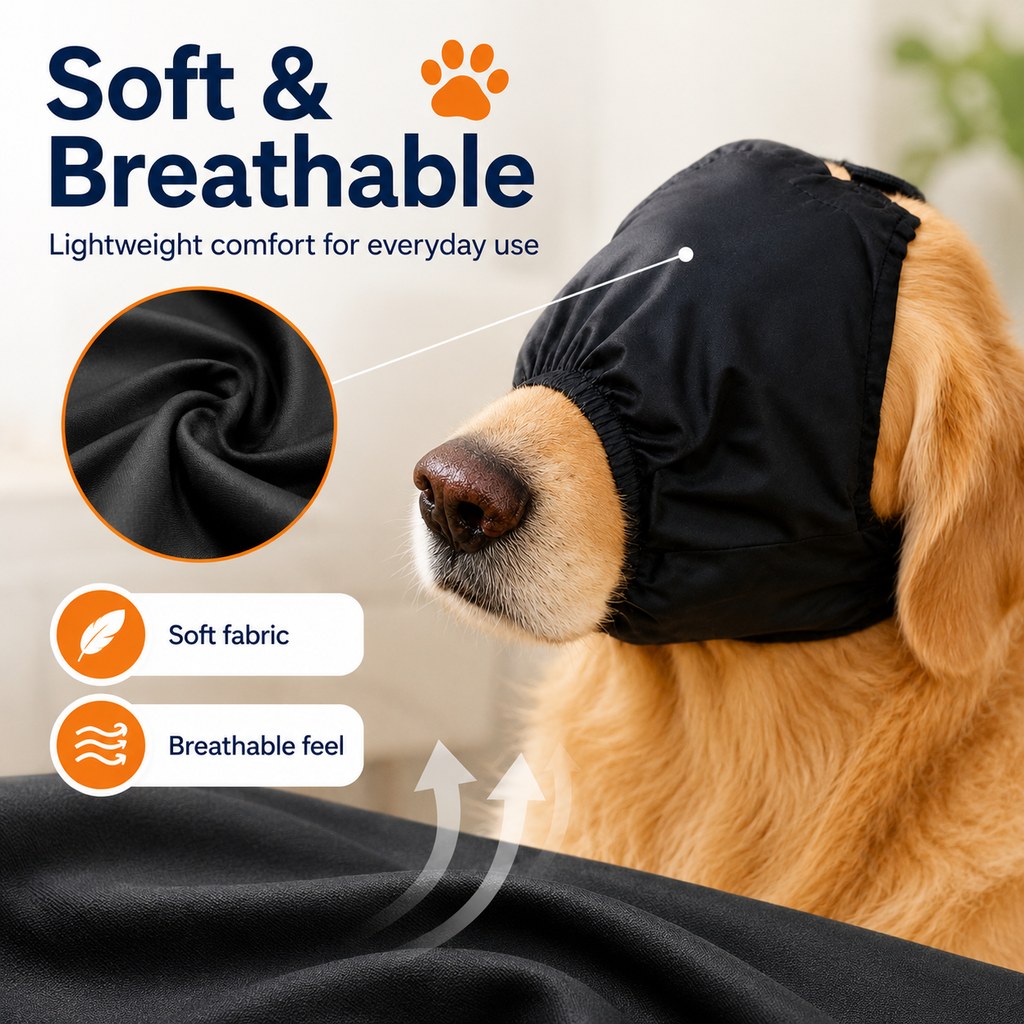 Dog Calming Mask for Car Rides, Grooming & Vet Visits - Adjustable Visual Comfort Hood
