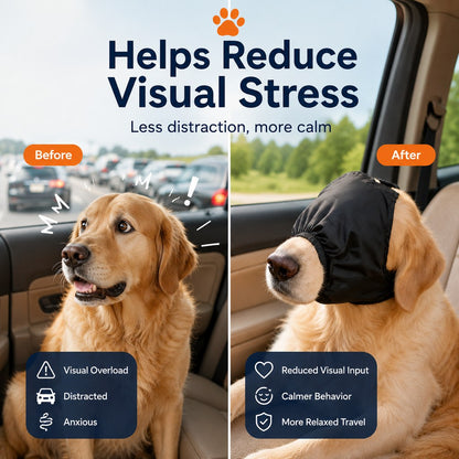 Dog Calming Mask for Car Rides, Grooming & Vet Visits - Adjustable Visual Comfort Hood