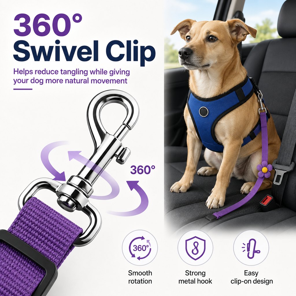 Adjustable Dog Car Seat Belt for Back Seat Travel - Helps Keep Pets Secure & Reduce Driver Distraction
