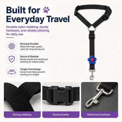 Adjustable Dog Car Seat Belt for Back Seat Travel - Helps Keep Pets Secure & Reduce Driver Distraction