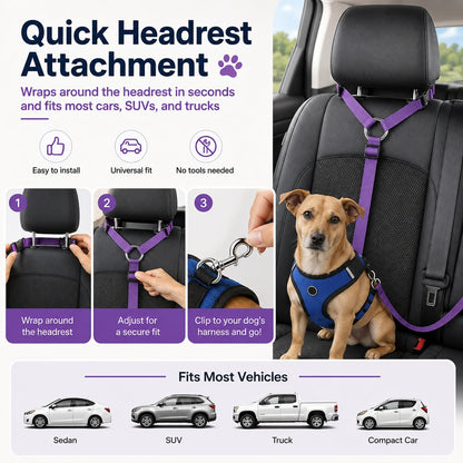 Adjustable Dog Car Seat Belt for Back Seat Travel - Helps Keep Pets Secure & Reduce Driver Distraction