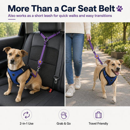 Adjustable Dog Car Seat Belt for Back Seat Travel - Helps Keep Pets Secure & Reduce Driver Distraction