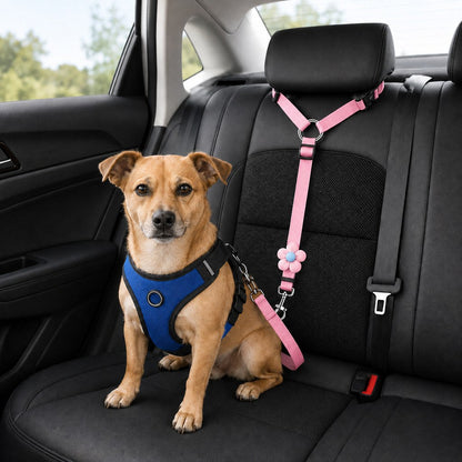 Adjustable Dog Car Seat Belt for Back Seat Travel - Helps Keep Pets Secure & Reduce Driver Distraction