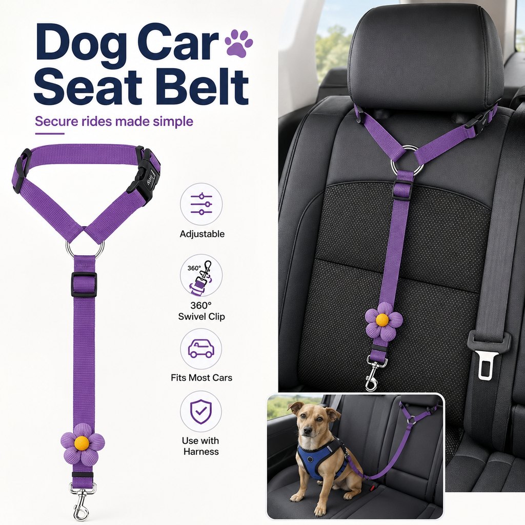 Adjustable Dog Car Seat Belt for Back Seat Travel - Helps Keep Pets Secure & Reduce Driver Distraction