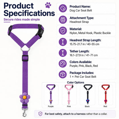 Adjustable Dog Car Seat Belt for Back Seat Travel - Helps Keep Pets Secure & Reduce Driver Distraction