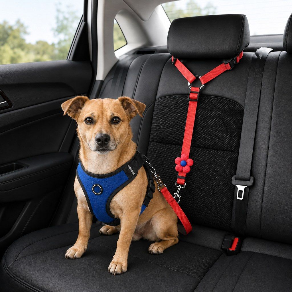 Adjustable Dog Car Seat Belt for Back Seat Travel - Helps Keep Pets Secure & Reduce Driver Distraction
