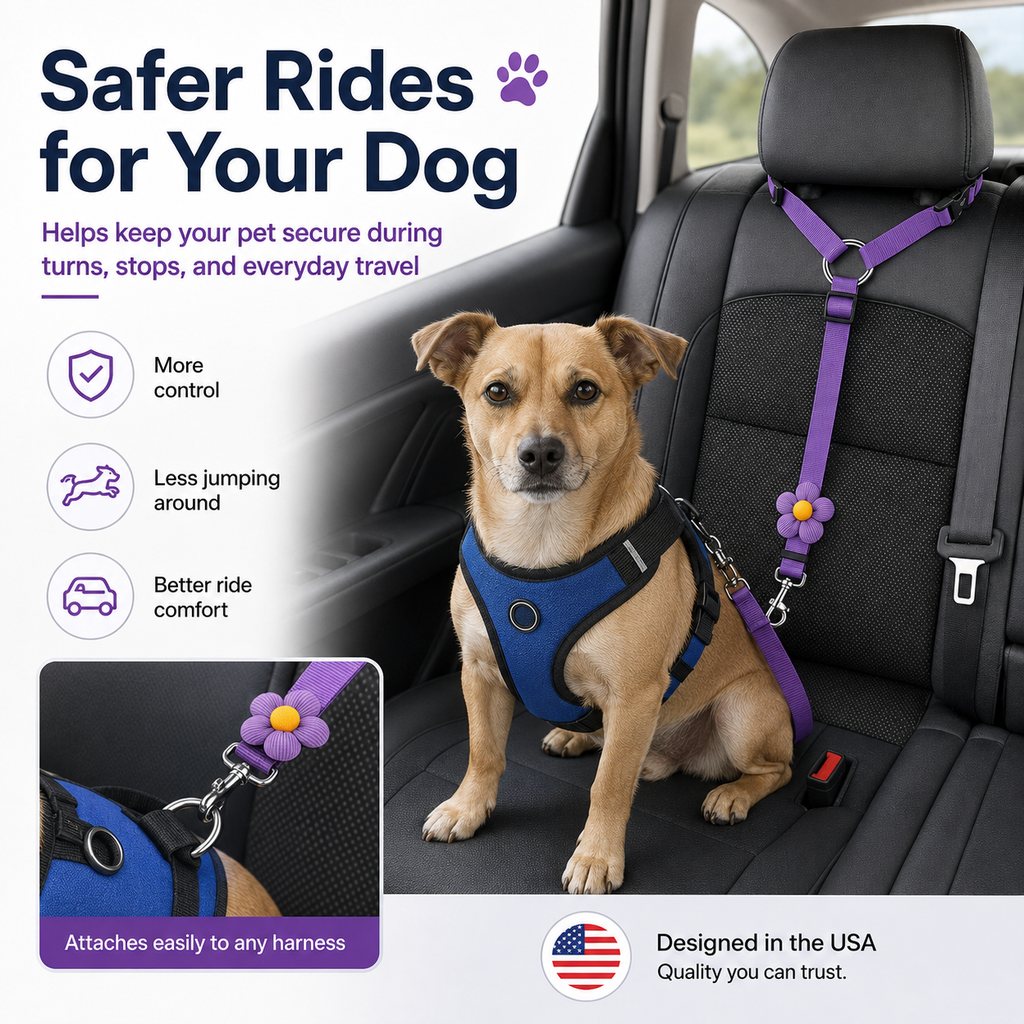 Adjustable Dog Car Seat Belt for Back Seat Travel - Helps Keep Pets Secure & Reduce Driver Distraction