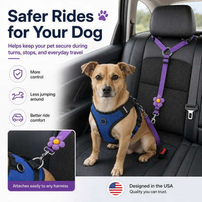 Adjustable Dog Car Seat Belt for Back Seat Travel - Helps Keep Pets Secure & Reduce Driver Distraction