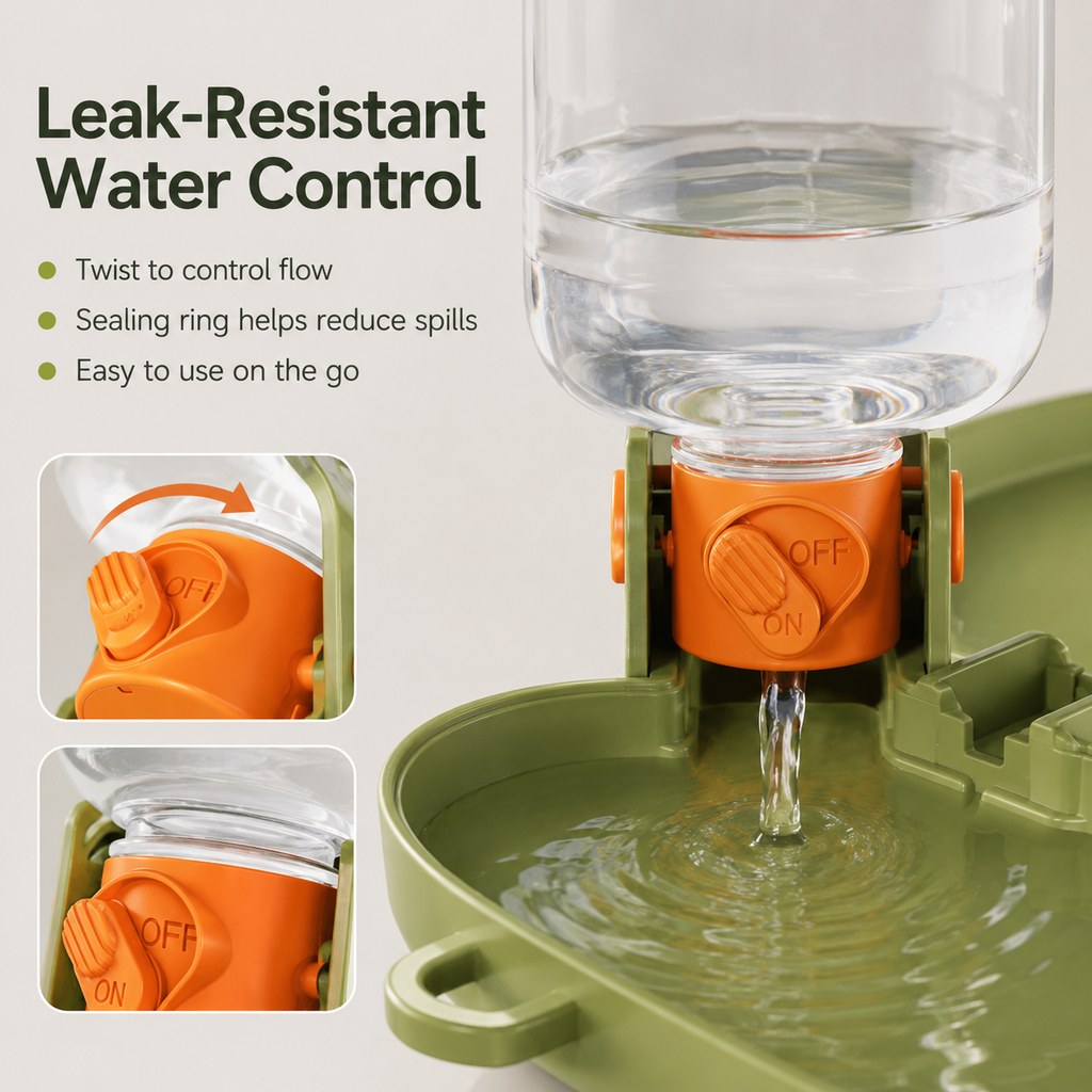 Portable Folding Pet Water & Food Cup for Walks & Hiking - 15.6 oz Leak-Resistant Dog & Cat Travel Bottle Bowl