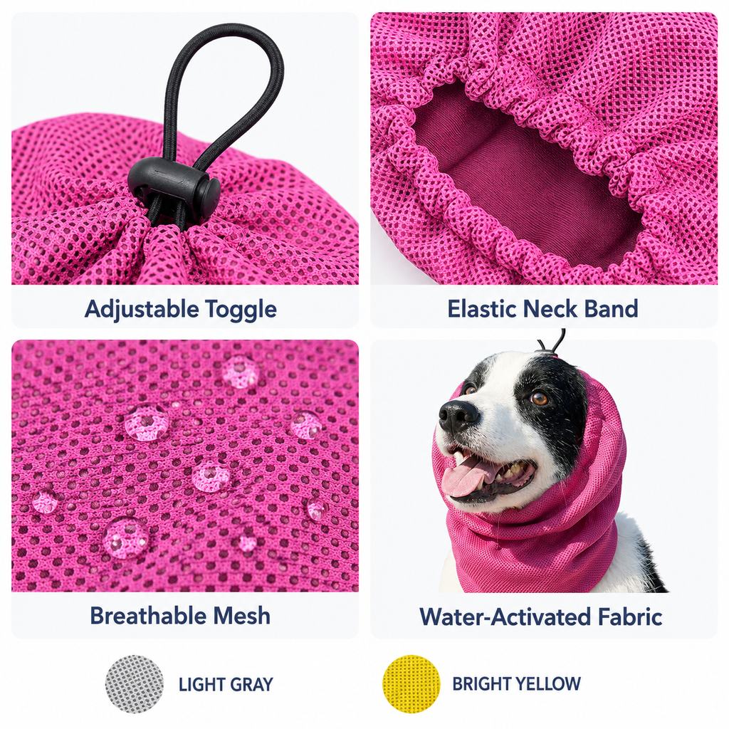 Water-Activated Dog Cooling Snood for Summer Walks - Lightweight Neck & Ear Cooler for Hot Weather, Beach Days & Long-Fur Dogs