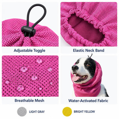 Water-Activated Dog Cooling Snood for Summer Walks - Lightweight Neck & Ear Cooler for Hot Weather, Beach Days & Long-Fur Dogs