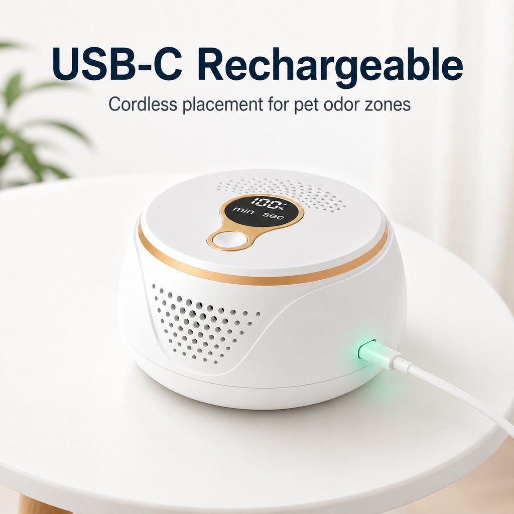 Rechargeable Ozone Pet Odor Deodorizer for Litter Box & Empty Crate Areas – USB-C Odor Treatment Device for Unoccupied Small Spaces