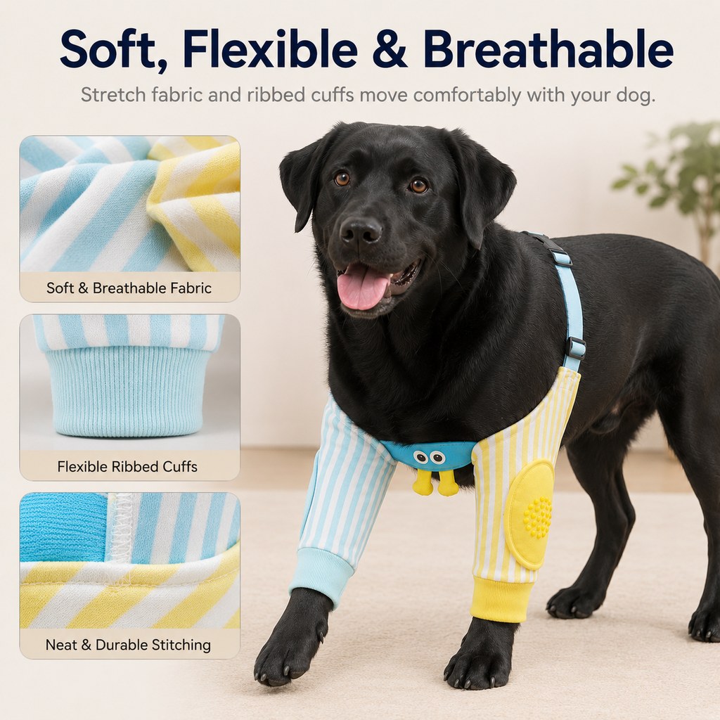 Padded Dog Elbow Protector Sleeves for Hard Floors - Dual Front-Leg Coverage for Pressure & Rubbing