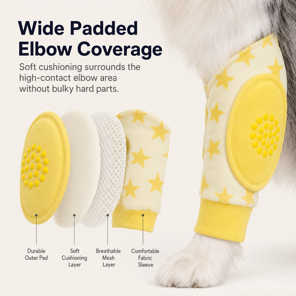 Padded Dog Elbow Protector Sleeves for Hard Floors - Dual Front-Leg Coverage for Pressure & Rubbing