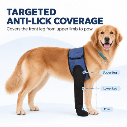 Dog Front Leg Support Brace for At-Home Recovery & Anti-Lick Protection - Full-Length Sleeve with Paw Cover