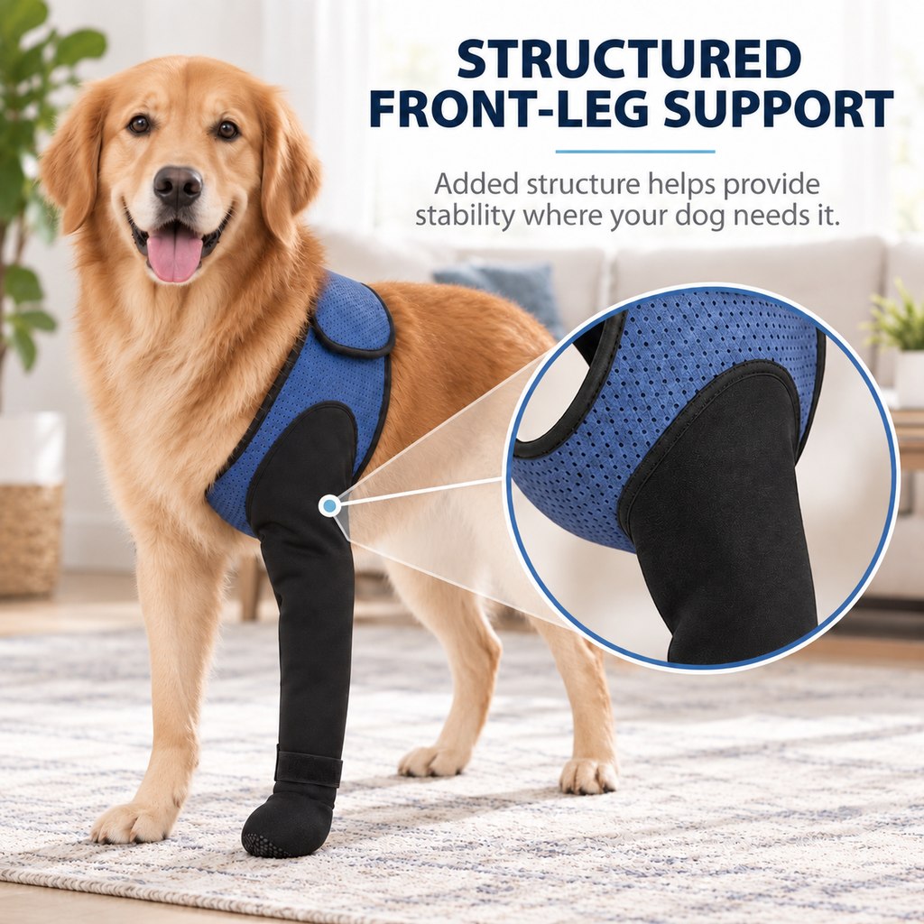 Dog Front Leg Support Brace for At-Home Recovery & Anti-Lick Protection - Full-Length Sleeve with Paw Cover
