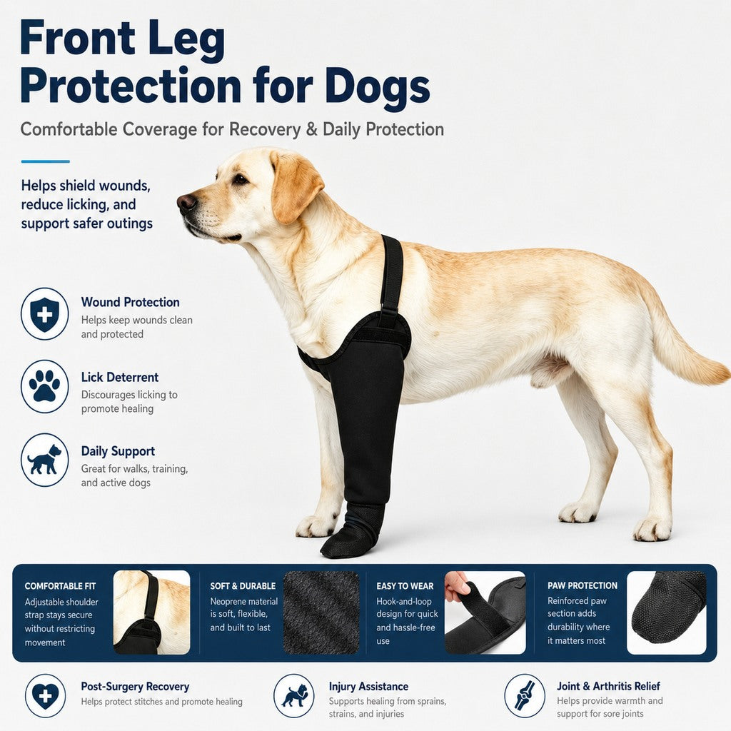 Dog Front Leg Protective Sleeve for Recovery & Walks - Helps Reduce Licking