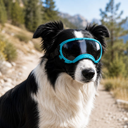 Photochromic Dog Goggles for Hiking & Car Rides - Adjustable Wind, Dust & Debris Coverage