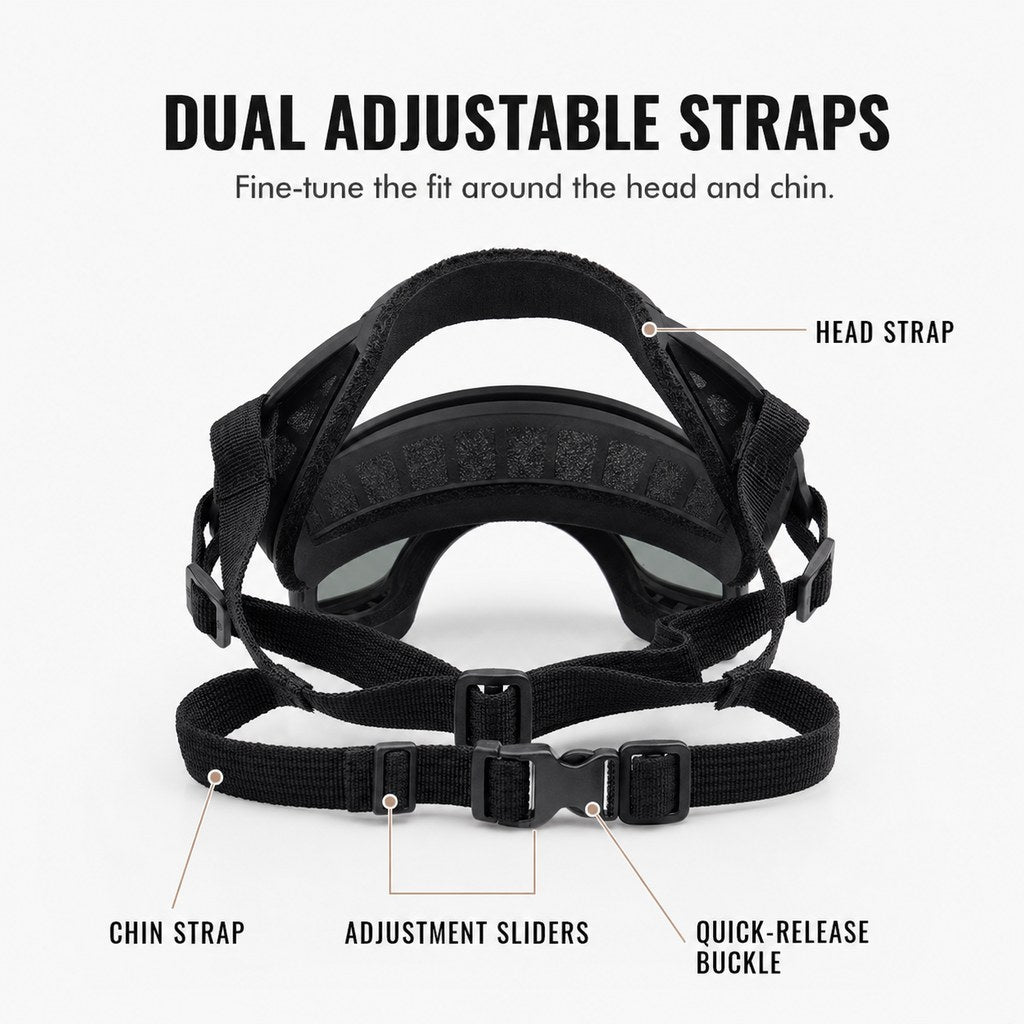 Photochromic Dog Goggles for Hiking & Car Rides - Adjustable Wind, Dust & Debris Coverage