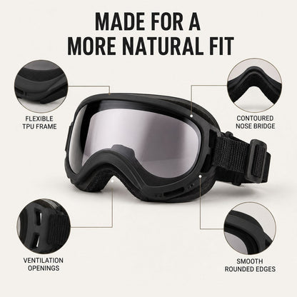 Photochromic Dog Goggles for Hiking & Car Rides - Adjustable Wind, Dust & Debris Coverage