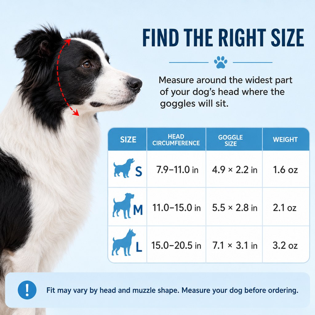 Photochromic Dog Goggles for Hiking & Car Rides - Adjustable Wind, Dust & Debris Coverage