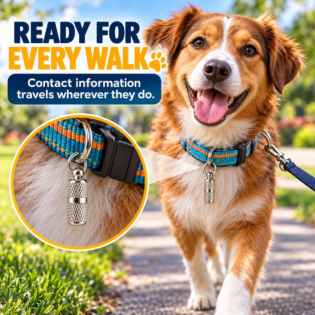Dog ID Contact Capsule for Collars – 3-Pack Emergency Contact Tag Holder for Walks & Travel